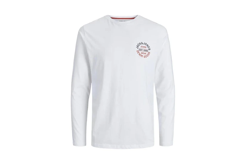 Jack And Jones Jjmikk Tee Ls Crew Neck Μπλούζα Με Λαιμόκοψη Ανδρική (12235747 WHITE-SMALL)