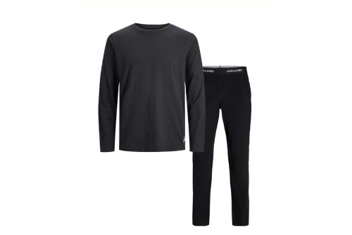 Jack And Jones Jacbasic Label Ls Tee And Pants Σετ Πιτζάμας Ανδρική (12245903 BLACK)