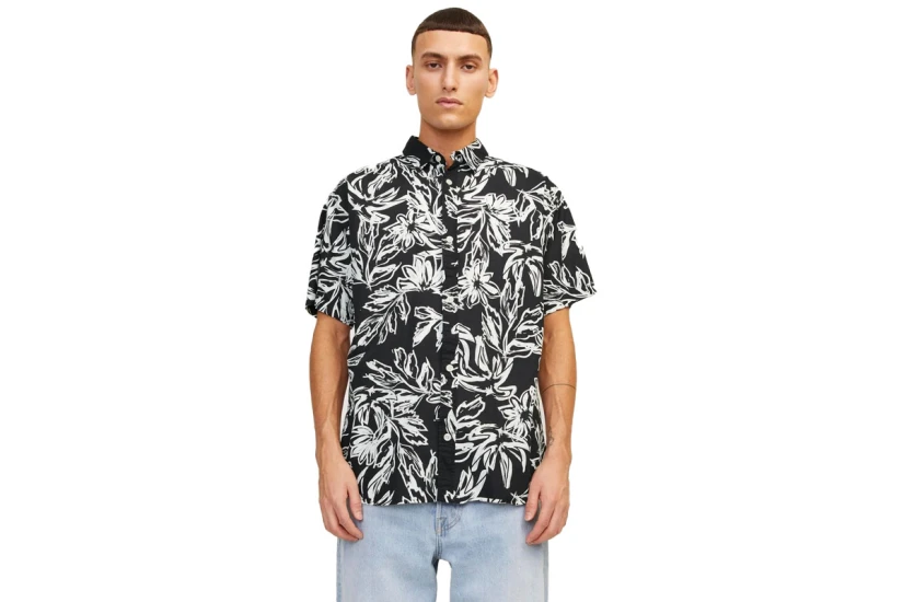 Jack And Jones Jorlafayette Aop Shirt Ss Ln Πουκάμισο Κοντομάνικο Ανδρικό (12251023 BLACK)