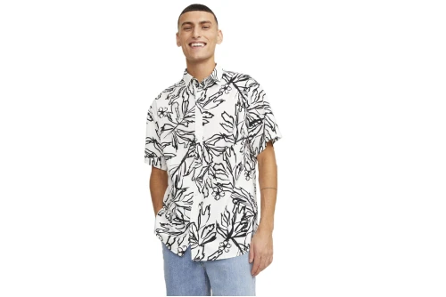 Jack And Jones Jorlafayette Aop Shirt Ss Ln Πουκάμισο Κοντομάνικο Ανδρικό (12251023 CLOUD DANCER)
