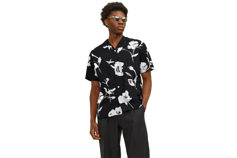 Jack And Jones Ανδρικό Κοντομάνικο Πουκάμισο Μαύρο & Λευκό