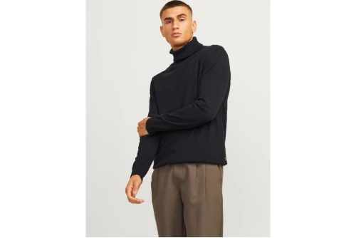 Jack And Jones Plain Turtleneck Μπλούζα Με Ψηλό Λαιμό Ανδρική (12258051 BLACK)