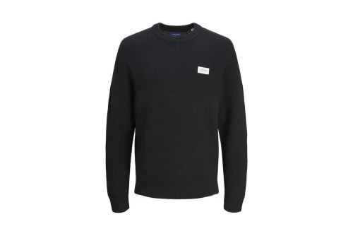 Jack And Jones Jorportland Badge Knit Crew Neck Πουλόβερ Ανδρικό (12262028 BLACK)