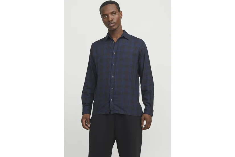 Jack & Jones Jcocharlie Ανδρικό Μακρυμάνικο Πουκάμισο Μπλε Σκούρο, Μαύρο