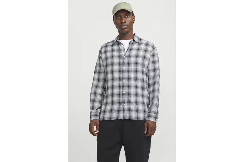 Jack & Jones Jcocharlie Ανδρικό Μακρυμάνικο Πουκάμισο Λευκό, Μαύρο