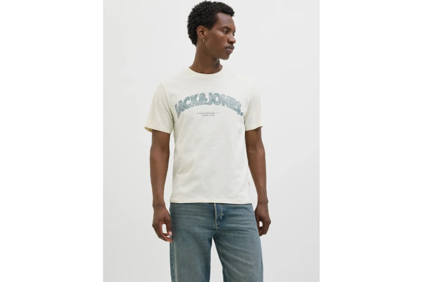 Jack And Jones Ανδρικό Κοντομάνικο T-Shirt Εκρού