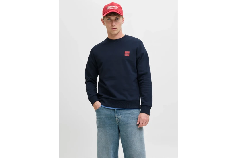 Jack And Jones Ανδρική Μακρυμάνικη Μπλούζα με Λαιμόκοψη Μπλε Σκούρο