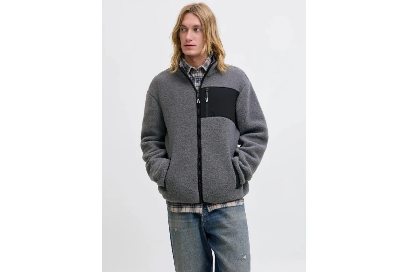 Jack And Jones Ανδρική Ζακέτα Fleece Ανθρακί, Μαύρη