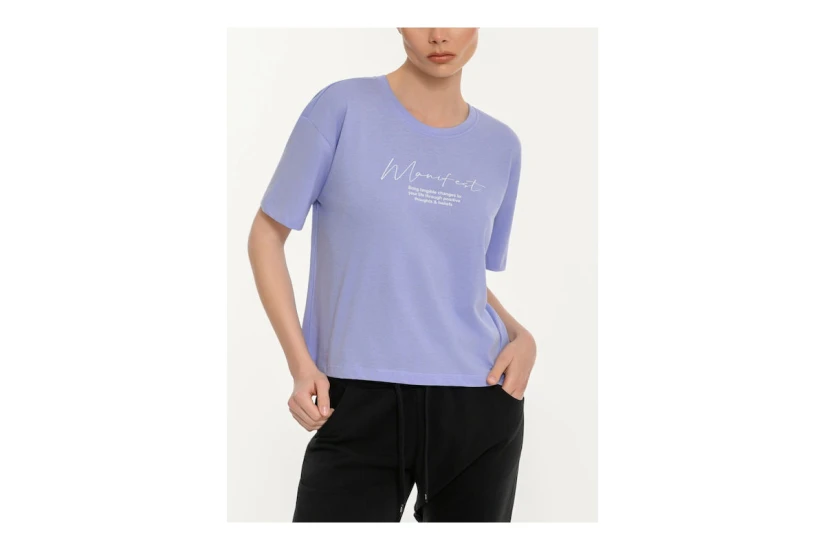 Body Talk Γυναικείο Κοντομάνικο Cropped T-Shirt Λιλά