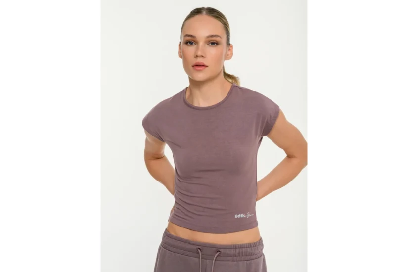 Body Talk Modal Blend Γυναικείο Κοντομάνικο Crop Top Σάπιο Μήλο