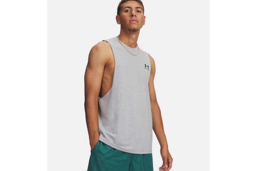 Under Armour Left Chest Cut - Off Ανδρική Αμάνικη Μπλούζα Γκρι