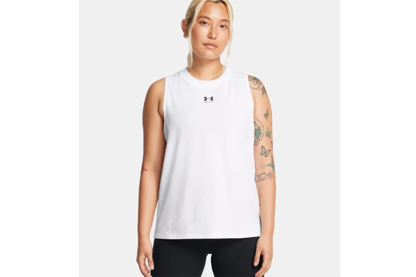 Under Armour Rival Muscle Γυναικεία Αμάνικη Μπλούζα Λευκή