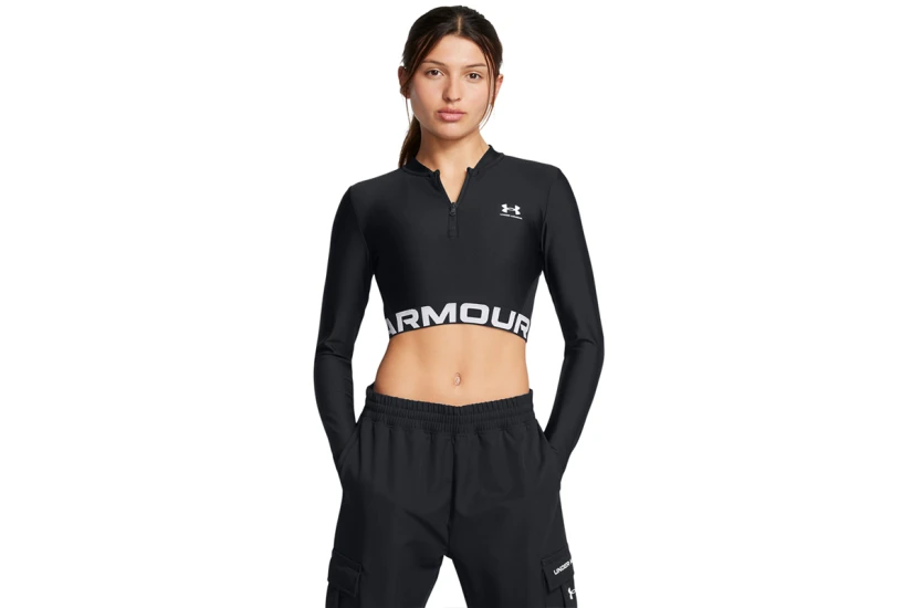Under Armour Heatgear Rib Γυναικείο Μακρυμάνικο Crop Top Μαύρο