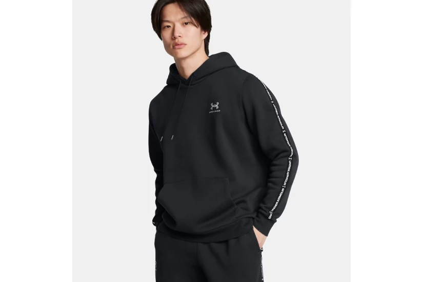 Under Armour Icon Fleece Taping Ανδρικό Φούτερ με Κουκούλα Μαύρο