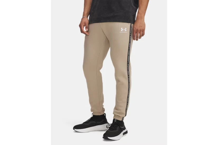 Under Armour Icon Fleece Taping Ανδρικό Παντελόνι Φόρμας Μπεζ