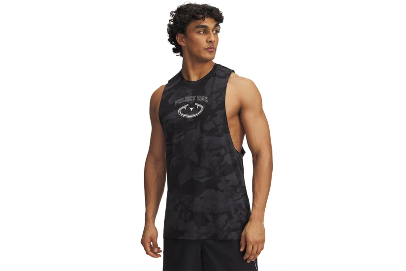 Under Armour Project Rock Camo Ανδρική Αμάνικη Μπλούζα Μαύρη, Ανθρακί