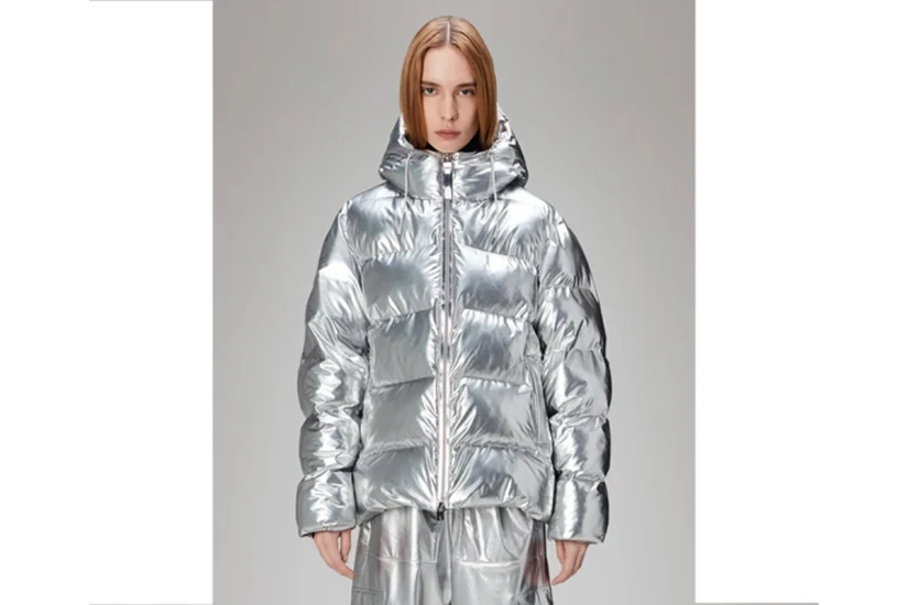 Rains Alta Unisex Puffer Μπουφάν με Κουκούλα Ασημί