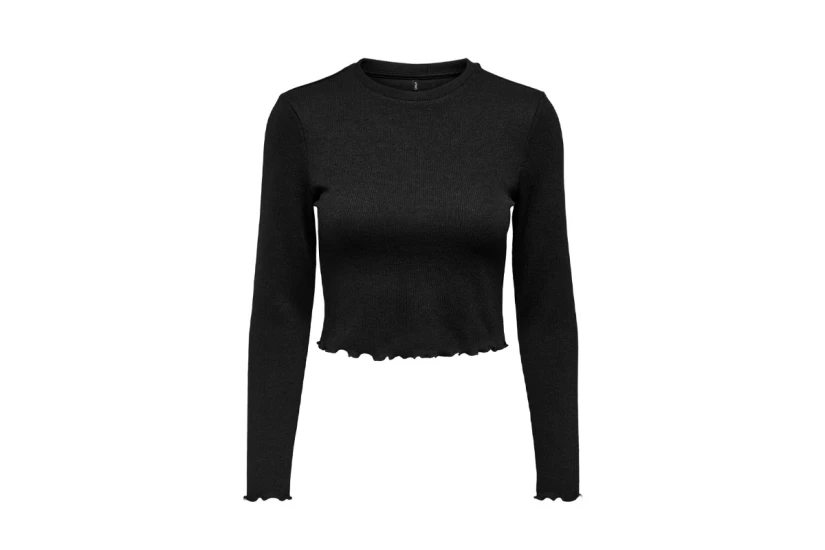 Only Onlkitty L-S Top Cropped Jrs Μπλούζα Με Λαιμόκοψη (15210610 BLACK)