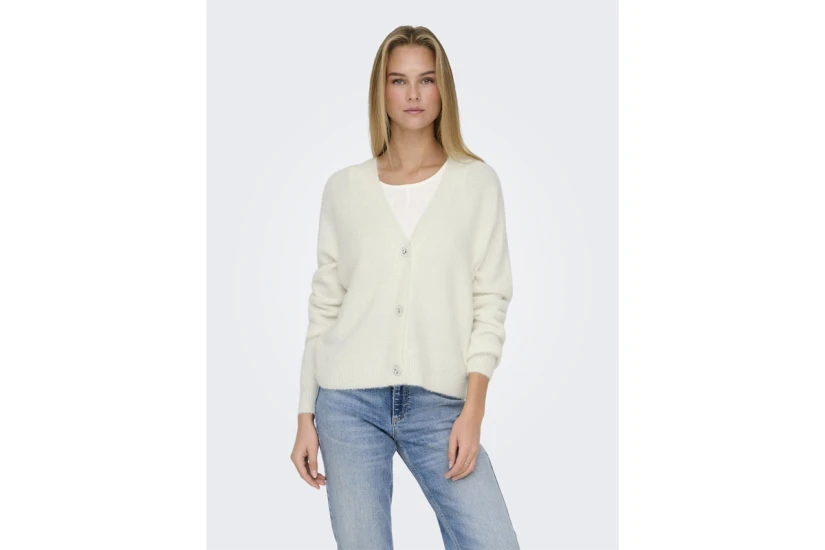 Only Ella Knitted Γυναικεία Πλεκτή Ζακέτα Εκρού