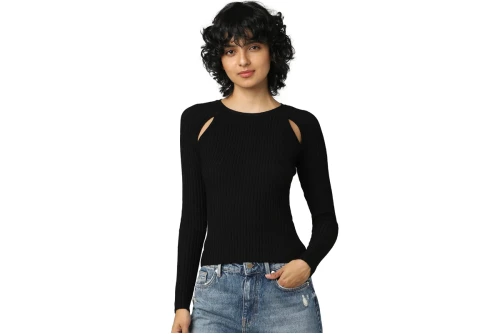 Only Aisley L-S Peek -A-Bo Μπλούζα Πλεκτή Γυναικεία (15268186 BLACK)