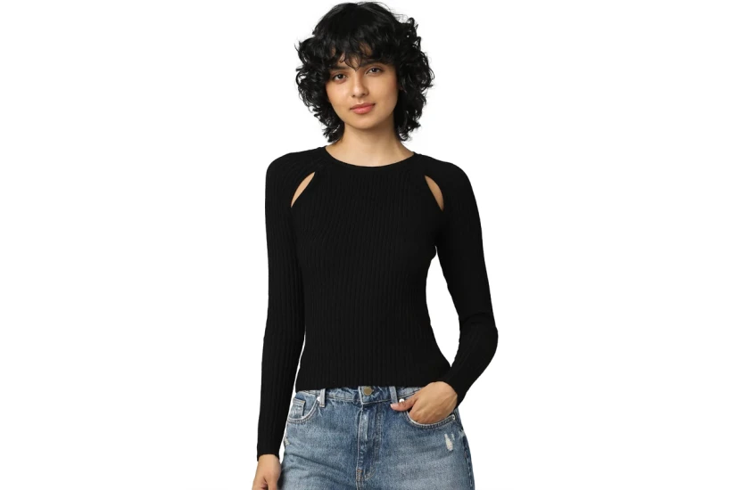 Only Aisley L-S Peek -A-Bo Μπλούζα Πλεκτή Γυναικεία (15268186 BLACK)