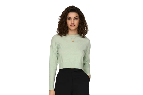 Only Onlibi Ls Crop O-Neck Cc Knt Μπλούζα Πλεκτή Γυναικεία (15279934 MIST GREEN-MELANGE)