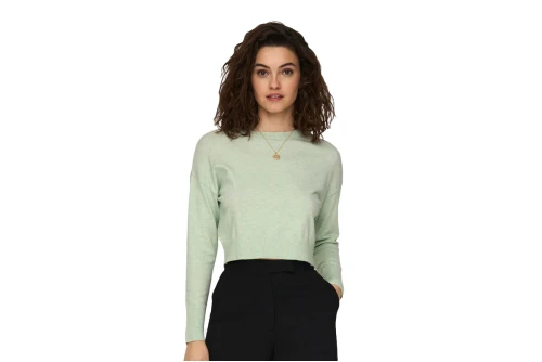 Only Onlibi Ls Crop O-Neck Cc Knt Μπλούζα Πλεκτή Γυναικεία (15279934 MIST GREEN-MELANGE)