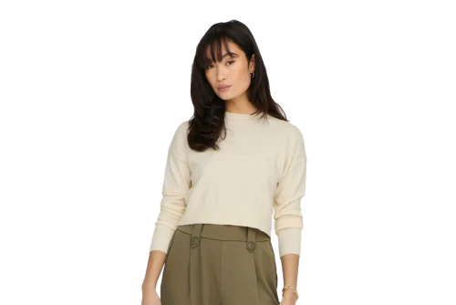 Only Onlibi Ls Crop O-Neck Cc Knt Μπλούζα Πλεκτή (15279934 WHITECAP GREY-MELANGE)