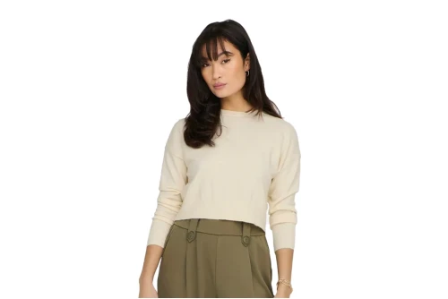 Only Onlibi Ls Crop O-Neck Cc Knt Μπλούζα Πλεκτή (15279934 WHITECAP GREY-MELANGE)