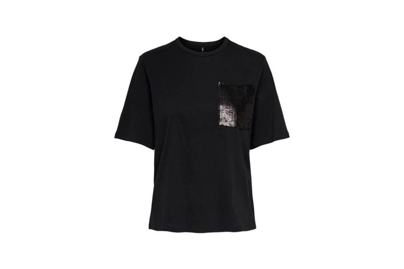 Only Sandra Ss Sequins Pocket Tee Jrs T-Shirt (15280110 BLACK)