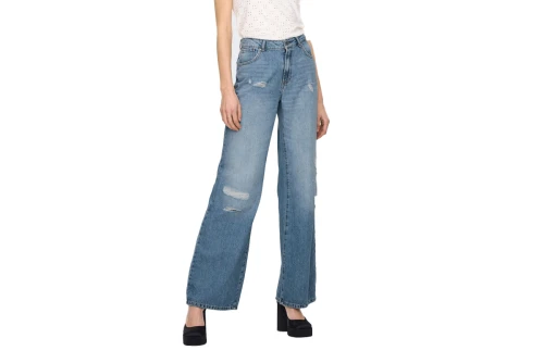 Only Onlchris Reg Low Wide Dest Dnm Παντελόνι Τζιν Γυναικείο (15281469 MEDIUM BLUE DENIM)