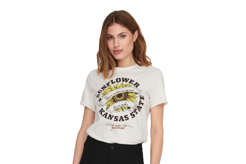 Only Onllucy Sunflower Γυναικείο Κοντομάνικο T-Shirt Λευκό, Κίτρινο