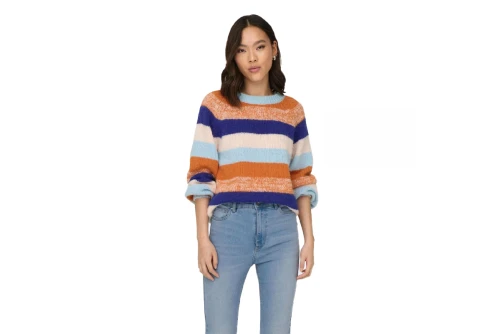 Only Onlelena Life Ls Stripe Oneck Cc Knt Πουλόβερ Γυναικείο (15294656 ANGEL FALLS-RUSSET)