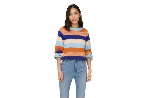 Only Onlelena Life Ls Stripe Oneck Cc Knt Πουλόβερ Γυναικείο (15294656 ANGEL FALLS-RUSSET)