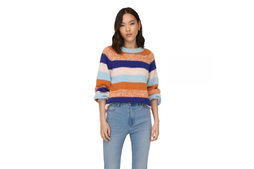 Only Onlelena Life Ls Stripe Oneck Cc Knt Πουλόβερ Γυναικείο