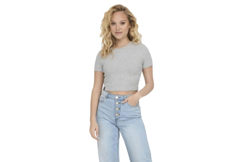 Only Onlbetty S-S O-Neck Crop Top Κοντομάνικο Γυναικείο (15311891 LIGHT GREY MELANGE)