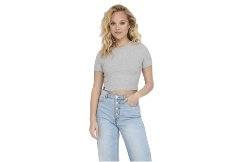Only Onlbetty S-S O-Neck Crop Top Κοντομάνικο Γυναικείο (15311891 LIGHT GREY MELANGE)