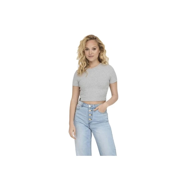 Only Onlbetty S-S O-Neck Crop Top Κοντομάνικο Γυναικείο (15311891 LIGHT GREY MELANGE)