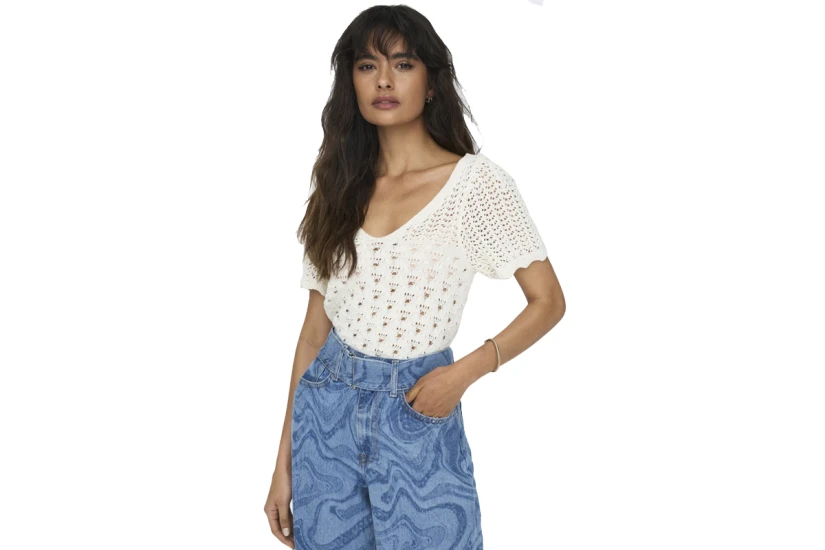 Only Onlbecca Life Γυναικεία Κοντομάνικη Πλεκτή Top Μπλούζα Λευκή