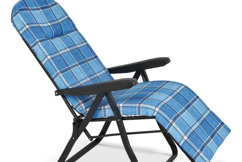 Escape Camping Πολυθρόνα 6 Θέσεων Μαύρου Σκελετού Μπλε Καρό Μαξιλάρι (15748)