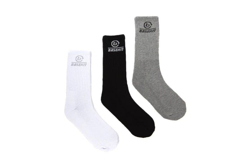 Basehit Unisex Ψηλές Κάλτσες Μαύρες, Λευκές, Γκρι 3 Ζευγάρια