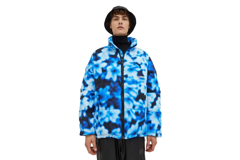 Karl Lagerfeld Blurred Ανδρικό Puffer Μπουφάν Μπλε, Μαύρο, Λευκό