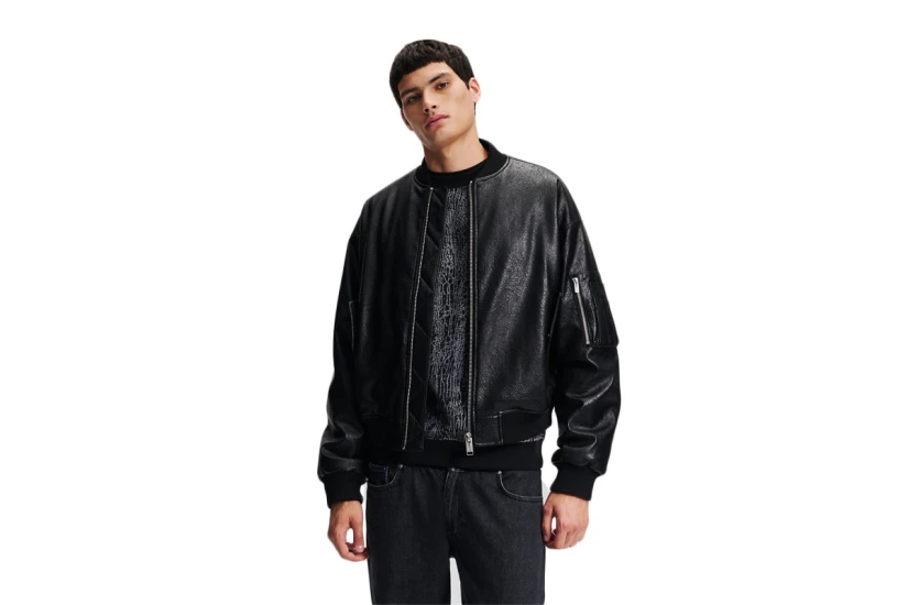 Karl Lagerfeld Cracked Pu Ανδρικό Bomber Μπουφάν Μαύρο