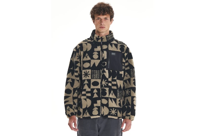Emerson Ανδρική Ζακέτα Fleece Sherpa Μπεζ, Μαύρη