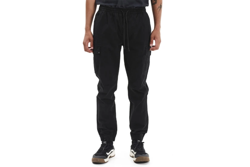 Emerson Elasticated Waist Cuffed Ανδρικό Παντελόνι Cargo Μαύρο