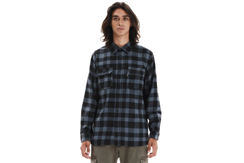 Emerson Button Down Flannel Ανδρικό Μακρυμάνικο Πουκάμισο Μπλε, Μαύρο 