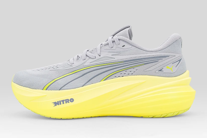 Puma Magmax Nitro 2 Ανδρικά Αθλητικά Παπούτσια για Τρέξιμο Γκρι, Κίτρινο Φλούο