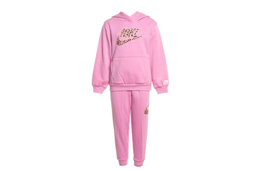 Nike Fleece Παιδικό Σετ Φούτερ με Κουκούλα - Παντελόνι Φόρμας Ροζ, Μπεζ