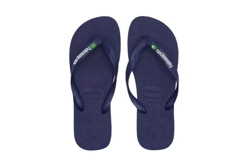 Havaianas Brasil Logo Unisex Σαγιονάρες Μπλε Σκούρο, Λευκές