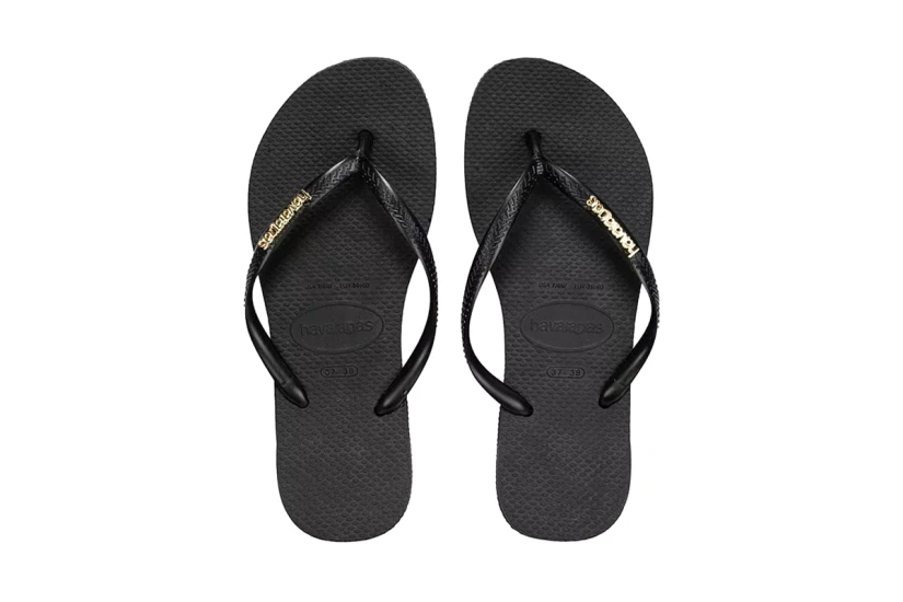 Havaianas Slim Logo Metallic Σαγιονάρες Μαύρες, Χρυσές